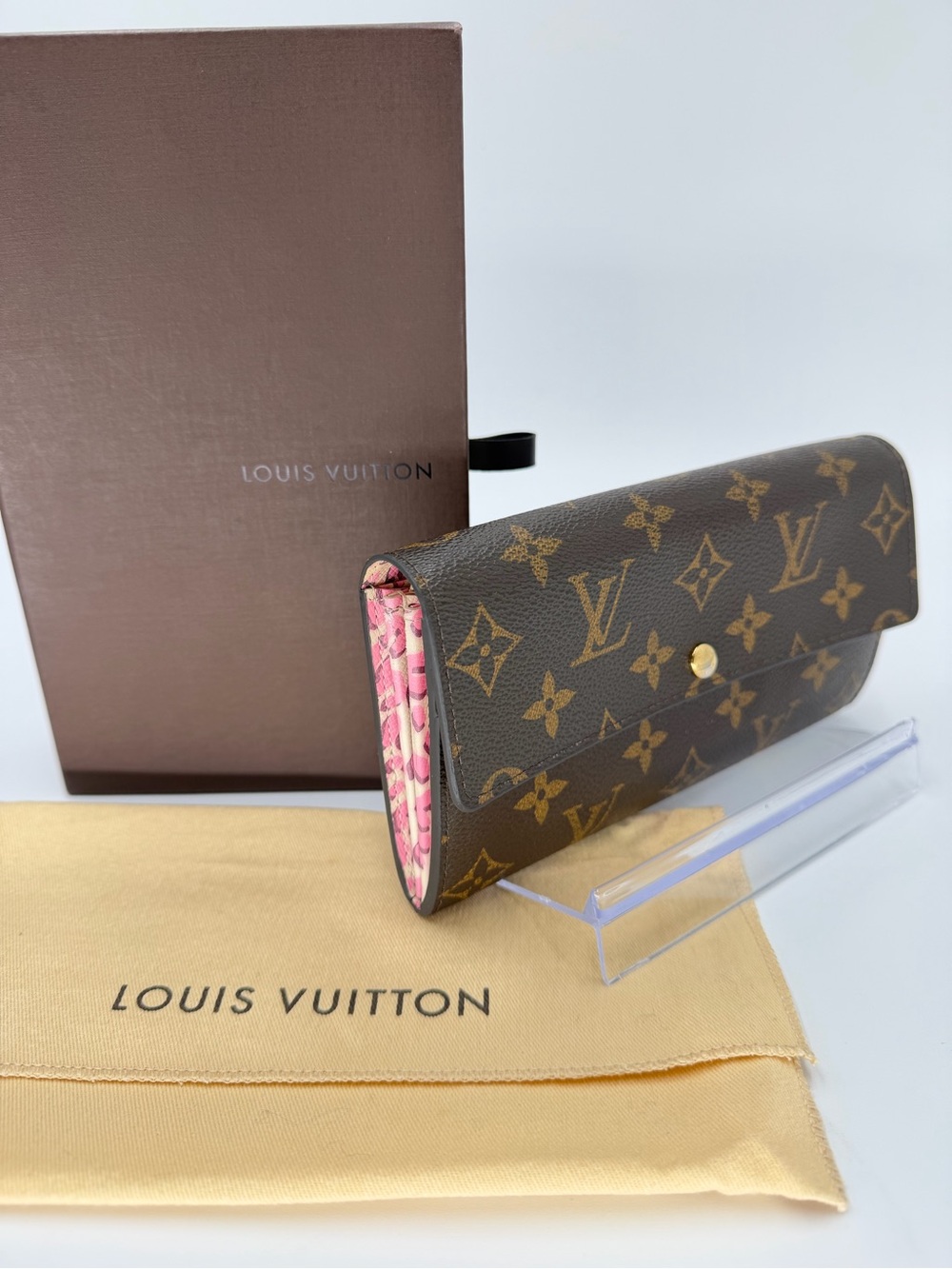LV Limited Edit Sarah Sprouse x Monogram Wallet w/Pink Leopard Interior Full Set
